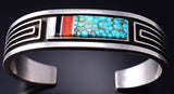 Vintage Silver & Turquoise Multistone Navajo Inlay Bracelet Albert Nells 6B14P