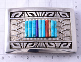 Silver & Turquoise Multistone Navajo Inlay Buckle by Richard Begay 5F04S