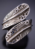 Adjustable Silver Navajo Handstamped Eagle Feather Wrap Ring Pete Johnson 6F22O