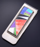 Silver & Turquoise Multistone Navajo Inlay Money Clip by Arnold Yazzie 5L25E