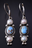 Silver & Golden Hills Turquoise Fresh Pearl Navajo Earrings by Erick Begay 5H02M