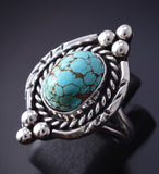 Vintage Sizse 6-1/4 Silver & Turquoise Navajo Ring 5K17V