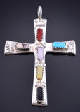 Silver & Turquoise Multistone Zuni Cross Pendant by Cecilia Iule 5L26Z