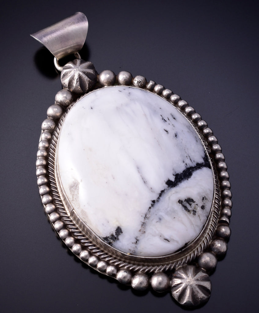 White Buffalo Turquoise Silver Pendant by Scott Skeets 4L25K