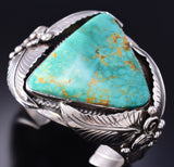 Vintage Silver & Turquoise Navajo Eagle Feathers Bracelet stamped AL 6E14W
