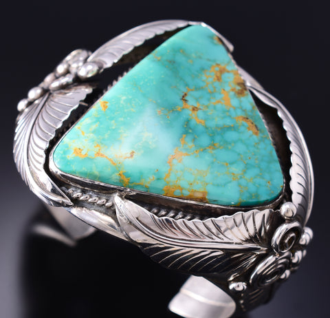 Vintage Silver & Turquoise Navajo Eagle Feathers Bracelet stamped AL 6E14W