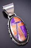 Vintage Silver & Spiny Oyster Shell Navajo Inlay Pendant by Pete Sanchez 6D28F