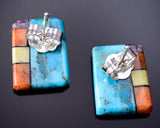 Santo Domingo Pueblo (Kewa) Turquoise Multistone Post Earrings Mary Tafoya 6D22A