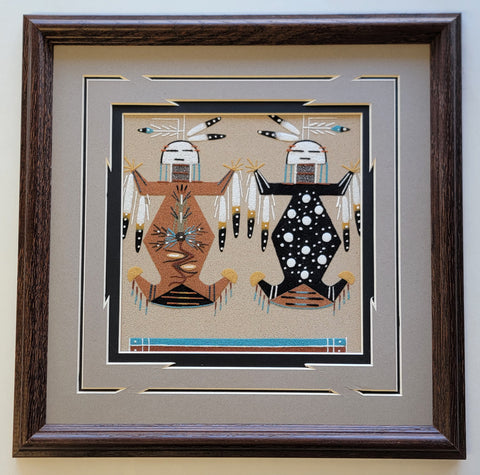 Father Sky & Mother Earth Navajo Sand Painting by Veronica Begay - 13-1/2 x 13-1/2 - 4D12U