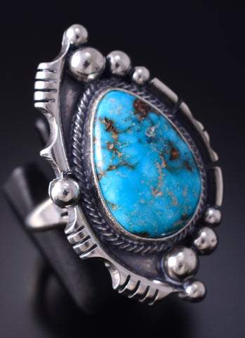 Size 9 Silver & Kingman Turquoise Navajo Ring by Daniel Benally 5L07H