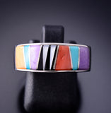 Size 6-1/2 Silver Multistone Navajo Inlay Ring by TSF 3L07T