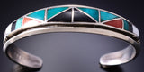 Vintage Silver & Turquoise Multistone Zuni Inlay Bracelet by H & L Zunie 6E14S