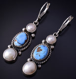 Silver & Golden Hills Turquoise Fresh Pearl Navajo Earrings by Erick Begay 5H02P