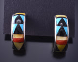 Silver & Turquoise Zuni Inlay Half Hoop Earrings by Delberta Boone 3H02B