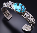 Silver & Hubei Turquoise Navajo Thunderbird Bracelet by Erick Begay 6F27M