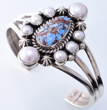 Silver & Golden Hills Turquoise & Pearl Navajo Bracelet by Erick Begay 3H19M