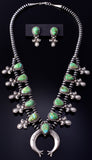 Silver & Sonoran Gold Turquoise Navajo Squash Blossom Necklace & Earrings by A. Gordon 5K22F