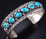 Vintage Silver & Turquoise Row Navajo Bracelet by JS 5K22Y