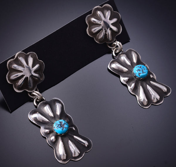 Silver & Turquoise Navajo Concho Style Dangle Earrings by Ravis Henry 6D09Z