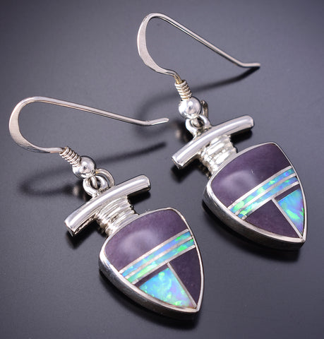 Vintage Silver & Sugilite w/ Opal Navajo Inlay Earrings by Sheila Tso 6E14Z