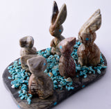 Picasso Marble Zuni Fetish - 5 rabbits with Turquoise by Stafford Chimoni 5L09