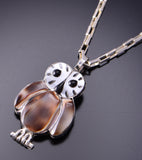 Silver Multistone Zuni Inlay Owl Pendant by Regina Kallestewa 3F19T
