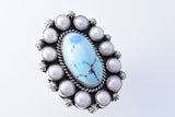 Size 8-1/2 Golden Hills Turquoise & Pearl Navajo Ring by Erick Begay 3H19C