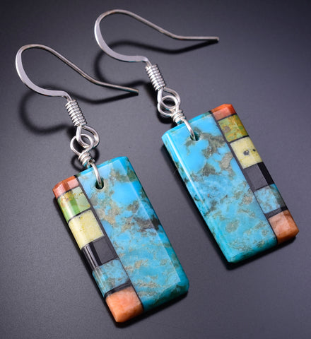 Santo Domingo Handmade Turquoise Multistone Mosaic Earrings by Mary Tafoya 5D18M