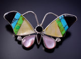 Silver Multistone Zuni Inlay Butterfly Pendant/Brooch by Angus Ahiyite 4L20C