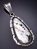 Silver & White Buffalo Turquoise Navajo Handmade Pendant Samuel Yellowhair 6D27G