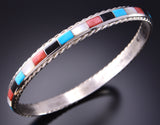 Silver & Turquoise Multistone Zuni Inlay Bangle Bracelet by Joanne Cheama 3F10S