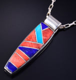 Silver & Turquoise Multistone Navajo Inlay Pendant by Erick Begay 5K22S