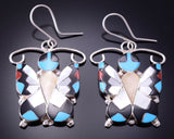 Silver Turquoise Multistone Zuni Inlay Butterflies Earrings Alison Dishta 4A12Z
