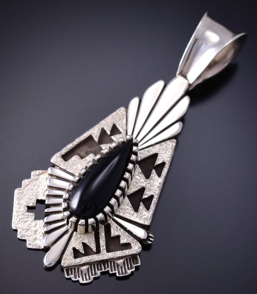 Vintage Silver & Onyx Navajo Rug Design Pendant by Toney Mitchell 6F09N