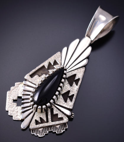 Vintage Silver & Onyx Navajo Rug Design Pendant by Toney Mitchell 6F09N