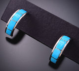 Simple and Elegant Turquoise Inlay Hoop Earring by Claresse Kylestewa 3E18Q