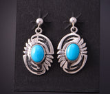 Silver & Turquoise Navajo Basket Design Earrings by Allen Lee 3B10D
