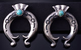 Silver & Turquoise Navajo Handmade Horseshoe Earrings by Adrienne Gordon 5G16R