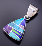 Reversible Silver Multistone Navajo Inlay Triangle Pendant by TSF 3L08L