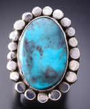Vintage Size 7 Silver & Turquoise Navajo Handmade Flower Ring 6D28Q