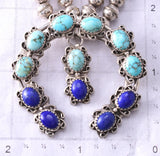 Vintage Silver & Turquoise w/ Lapis Navajo Squash Blossom Necklace 6H31S