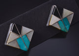 Vintage Silver & Turquoise Multistone Navajo Inlay Post Earrings 5H21L