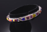 Silver Multistone Navajo Inlay Link Bracelet 3F10E