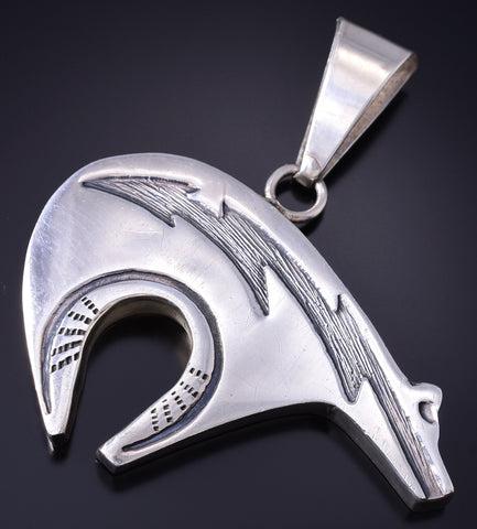 Vintage Silver Navajo Handmade Protected Heartline Bear Pendant 6A03C