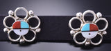 Silver & Turquoise Zuni Inlay Sunface Flower Earrings by Jennifer Lonjose 3J22C