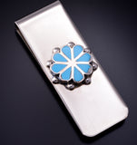 Silver & Turquoise Zuni Inlay Flower Money Clip by Pino Yuni 5B06O