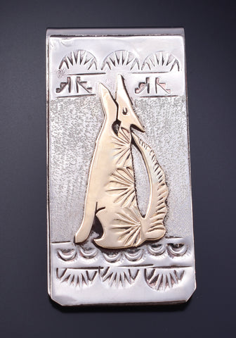 Silver & 12k Gold-filled Navajo Howling Wolf Money Clip by Genevieve Jones 5L25F