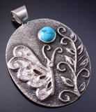 Silver & Turquoise Navajo Tufacast Butterfly Land Pendant Rebecca T. Begay 5B19Q