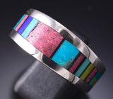 Size 12-1/4 Silver & Turquoise Multistone Navajo Inlay Mens Ring Jimmy Harrison 6F22F