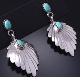 Silver & Turquoise Navajo Handmade Feather Earrings by Genevieve Francisco 5G18P